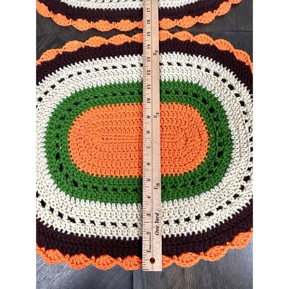 Vtg Set Of 4 BOHO Handmade Crocheted Table Placement Mats Beige Autumn Colors - Picture 12 of 12